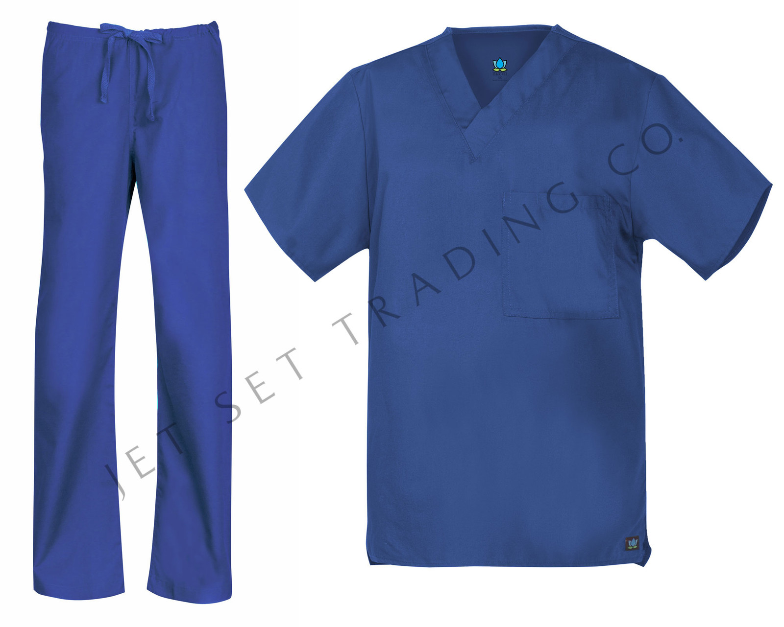 Maevn Unisex Royal Blue Scrub Set One Pocket Top Drawstring Pants 2XS to 2XL