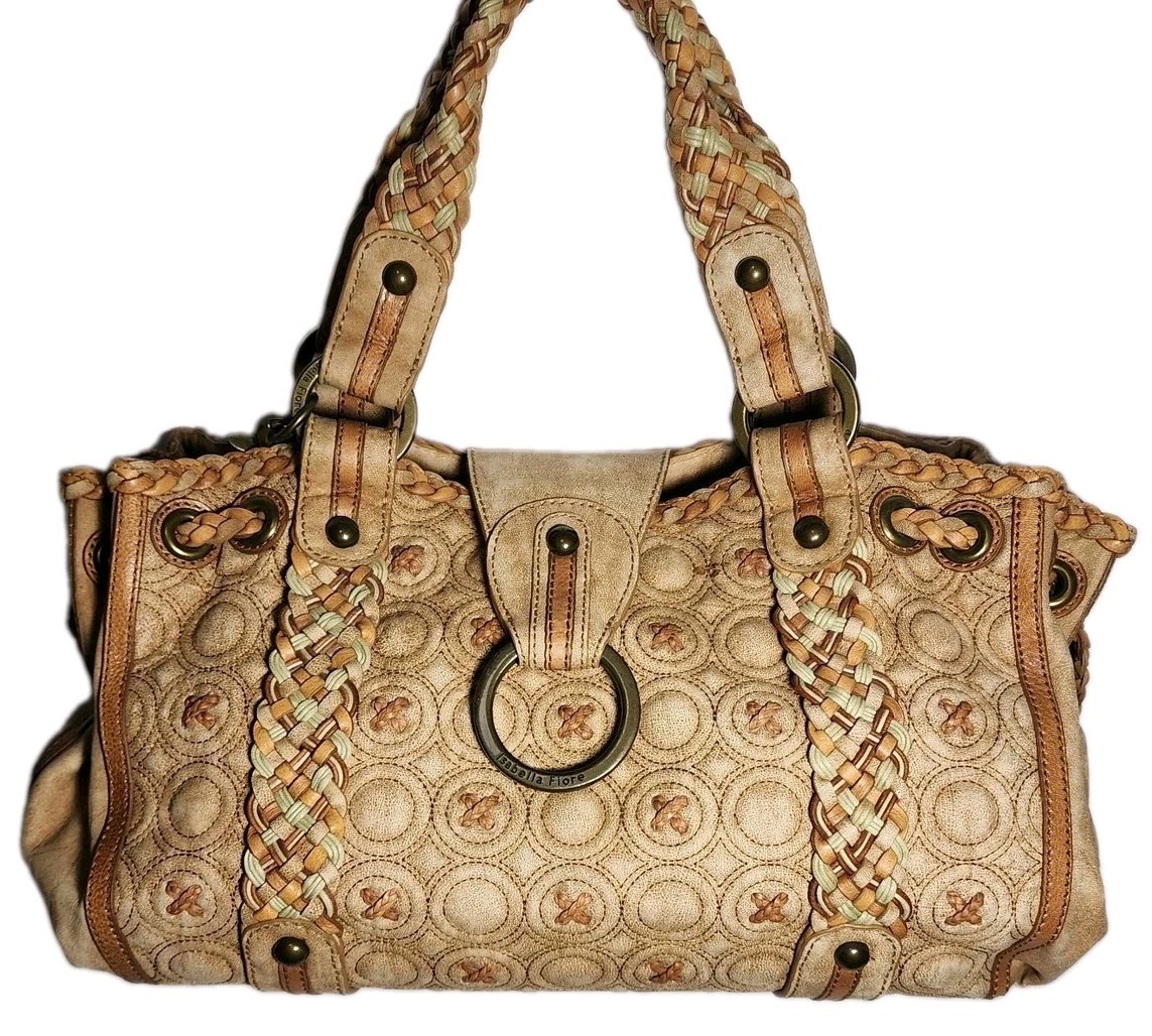 ISABELLA FIORE KISSES AND HUGS EMBROIDERED X’S AND O’S LARGE LEATHER HANDBAG$739