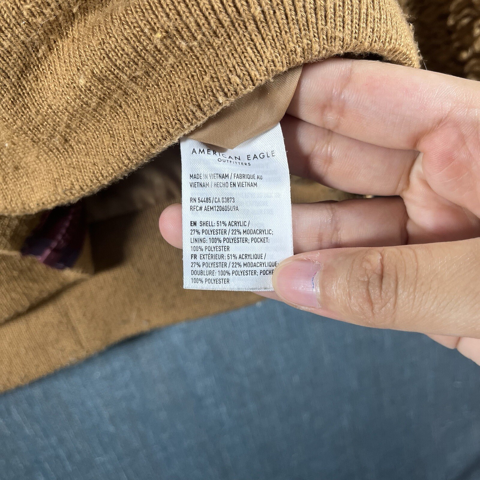 American Eagle Womens Jacket Brown Long Sleeve Full Zip Size M Acrylic Blend