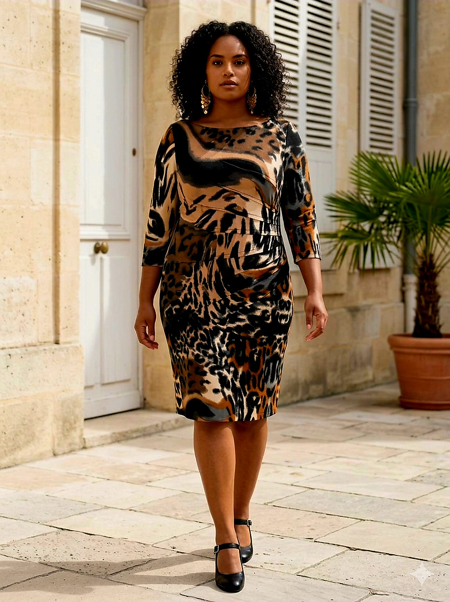 Jessica Simpson Bold Animal Print Ruched Sheath Dress (Size 8)