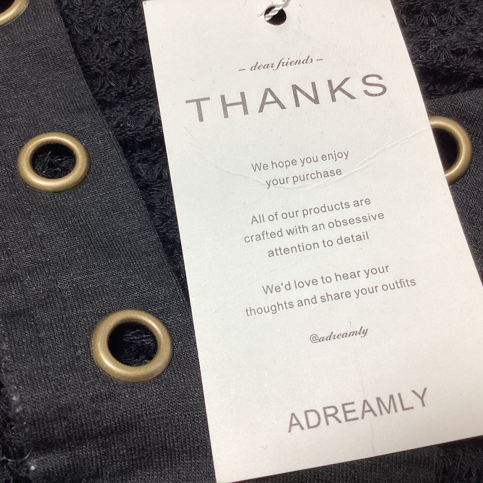 ADREAMLY Black Semi-Sheer Blouse Women’s Size Medium Waffles Studs Hole Knit New