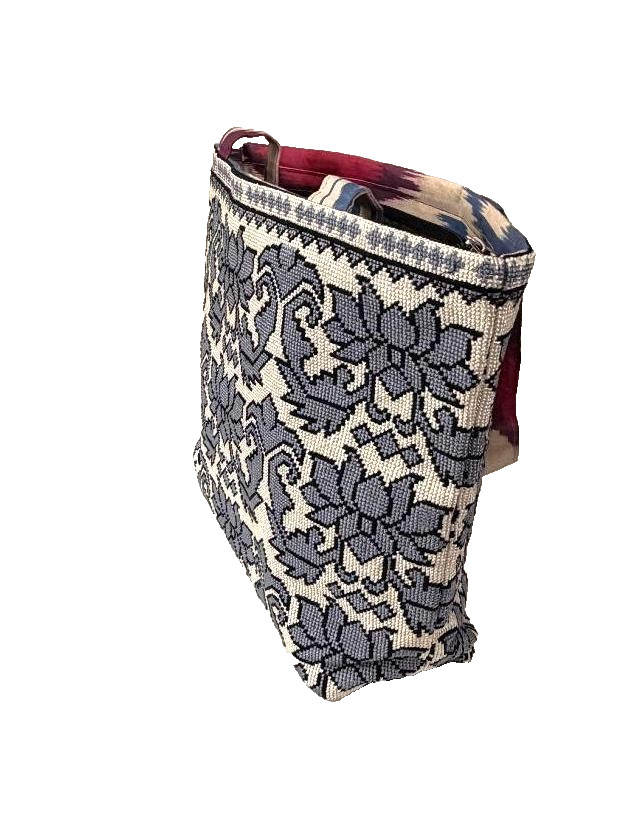 TOP QUALITY CROSS STITCHED HAND EMBROIDERED UZBEK SILK TOTE BAG