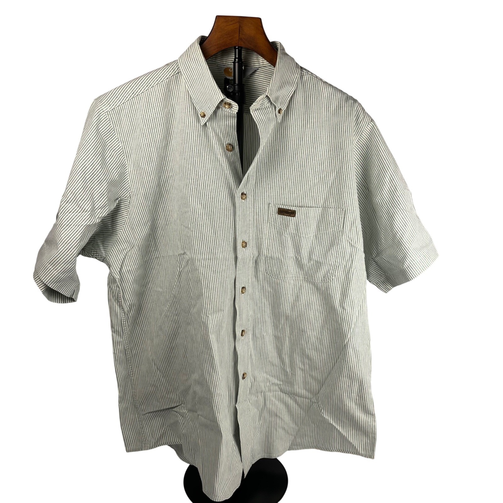 VTG 1992 Carhartt SS3066 Hickory Stripe Short Sleeve Work Shirt Men’s Large USA