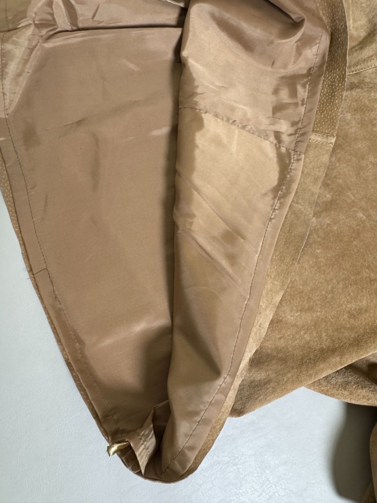 Newport News Women Tan Suede Leather Midi Maxi Skirt Waist Size 14 Belted Buckle