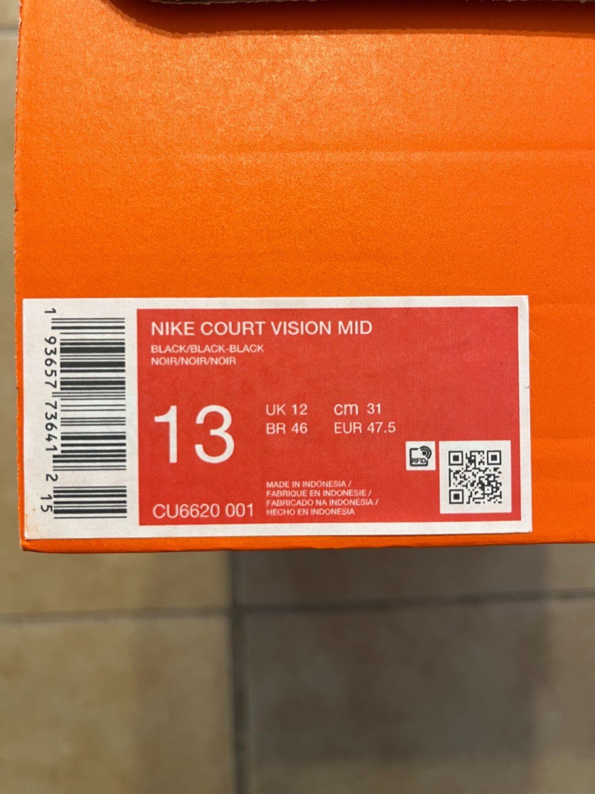 NIKE Court Vision Mid Sneakers Mens 13 Triple Black Leather CU6620 001 NEW