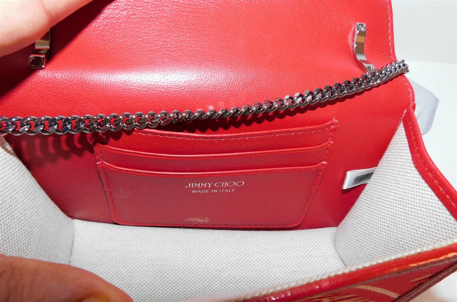 New Jimmy Choo Finley Red logo Chain Shoulder Crossbody Bag Italy