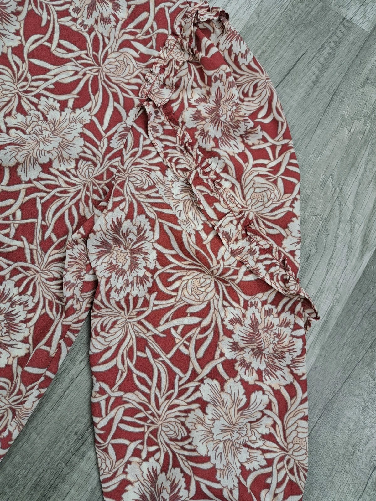 The Loft Floral Tunic Peasant Top Boho Ruffle Long Sleeve Women’s Size XS Petite