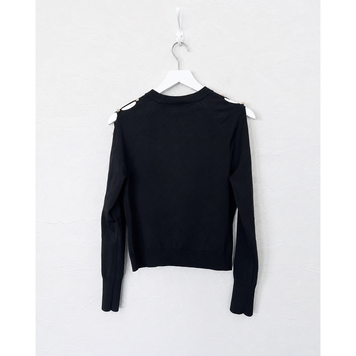 Jonathan Simkhai Black Gold Button Cutout Sleeve Knit Sweater Top L