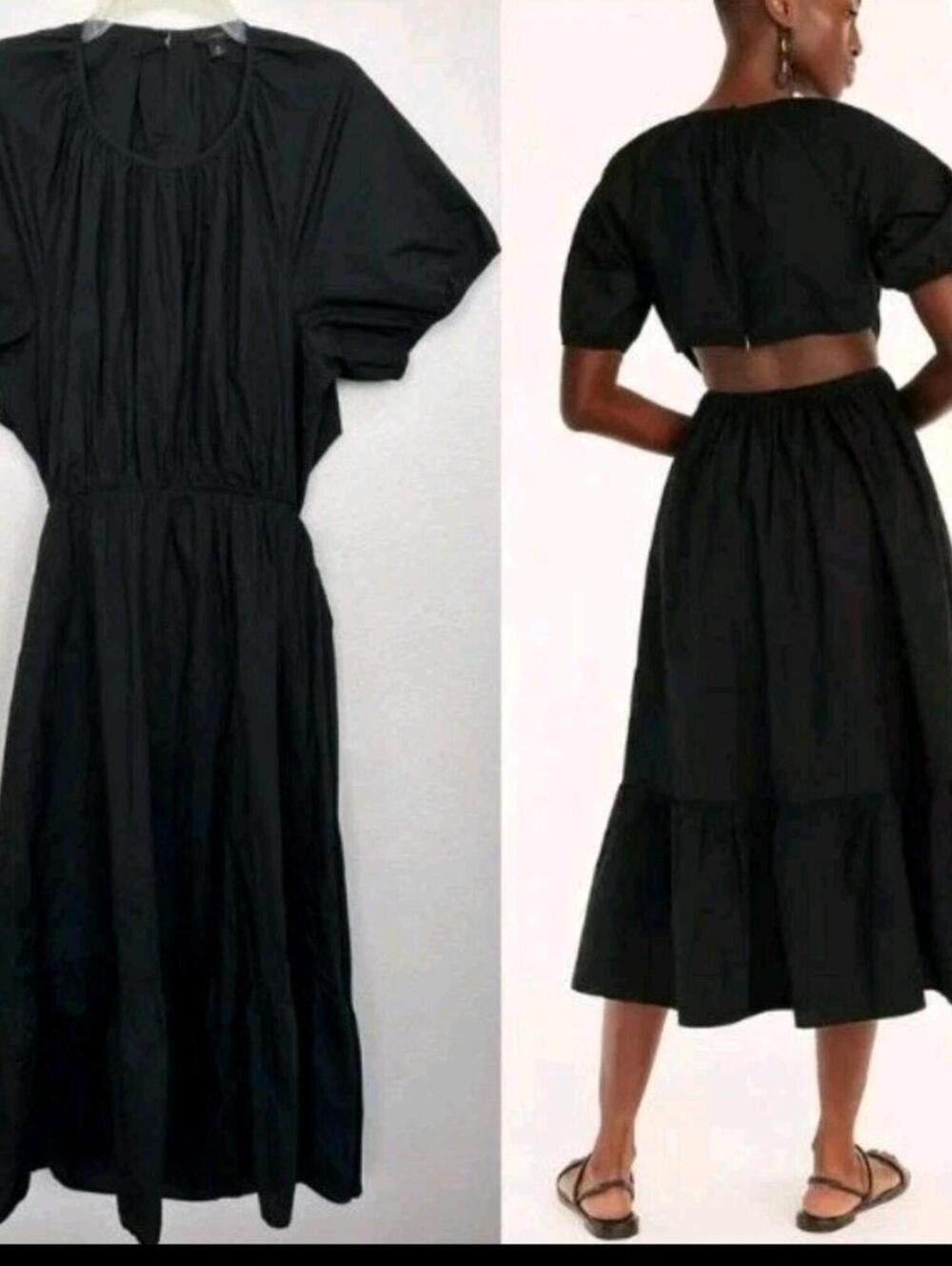J.Crew Women’s Side-Cutout Cotton Poplin Midi Dress Zipper Black Size 8 New NWT