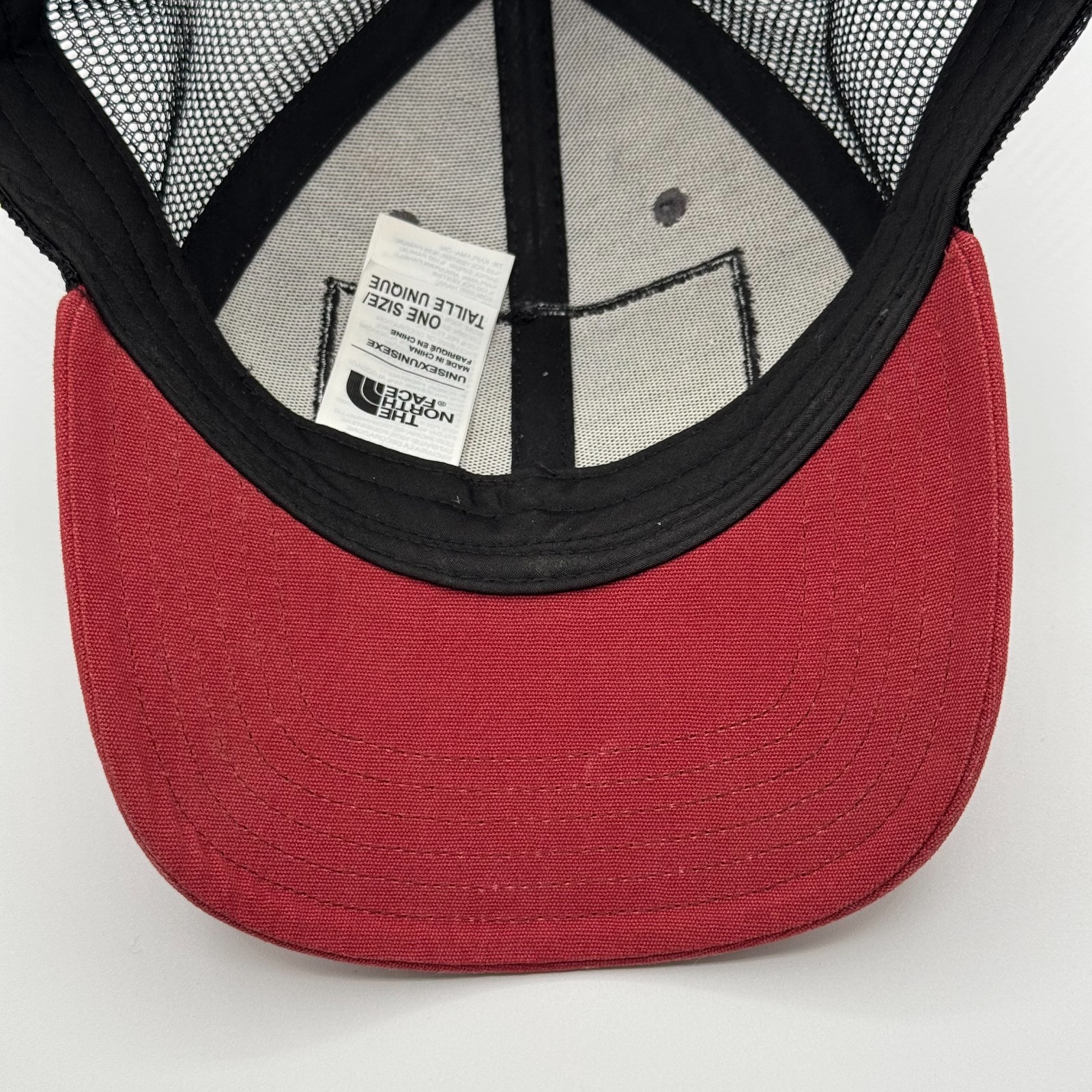 The North Face Embroidered Patch Trucker Snapback Hat Red Grey Black Adjustable