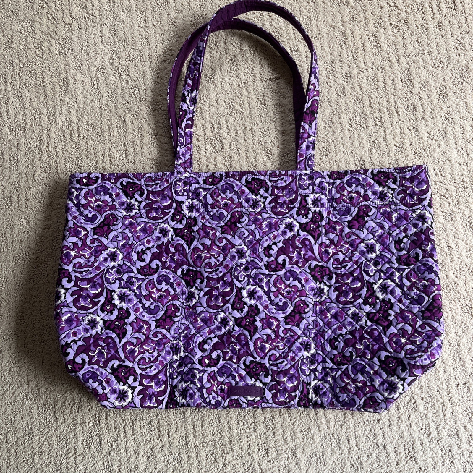 Vera Bradley Purple Floral Quilted Tote Bag, Lined Inner Pockets, Double Handles