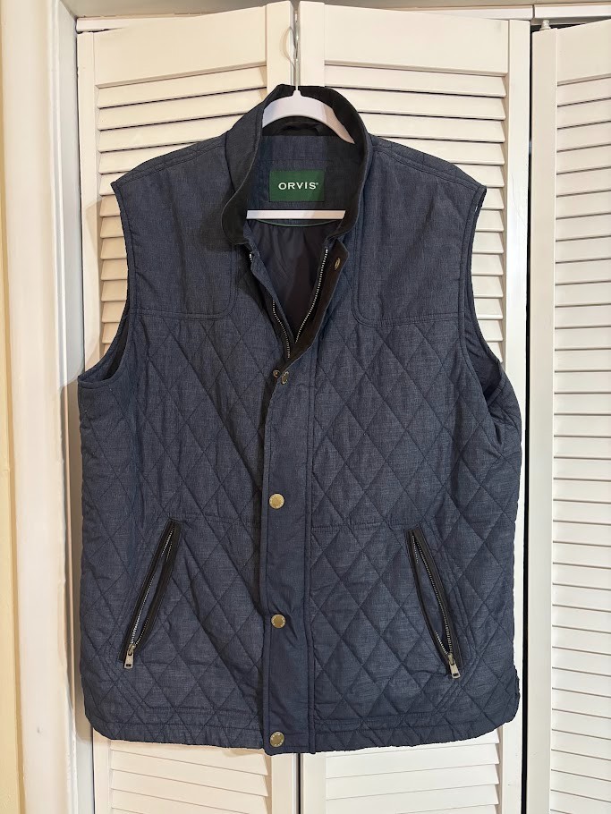 Orvis Men’s Route 7 Quilted Vest Snap Front Blue Lined Full Zip Large (L)
