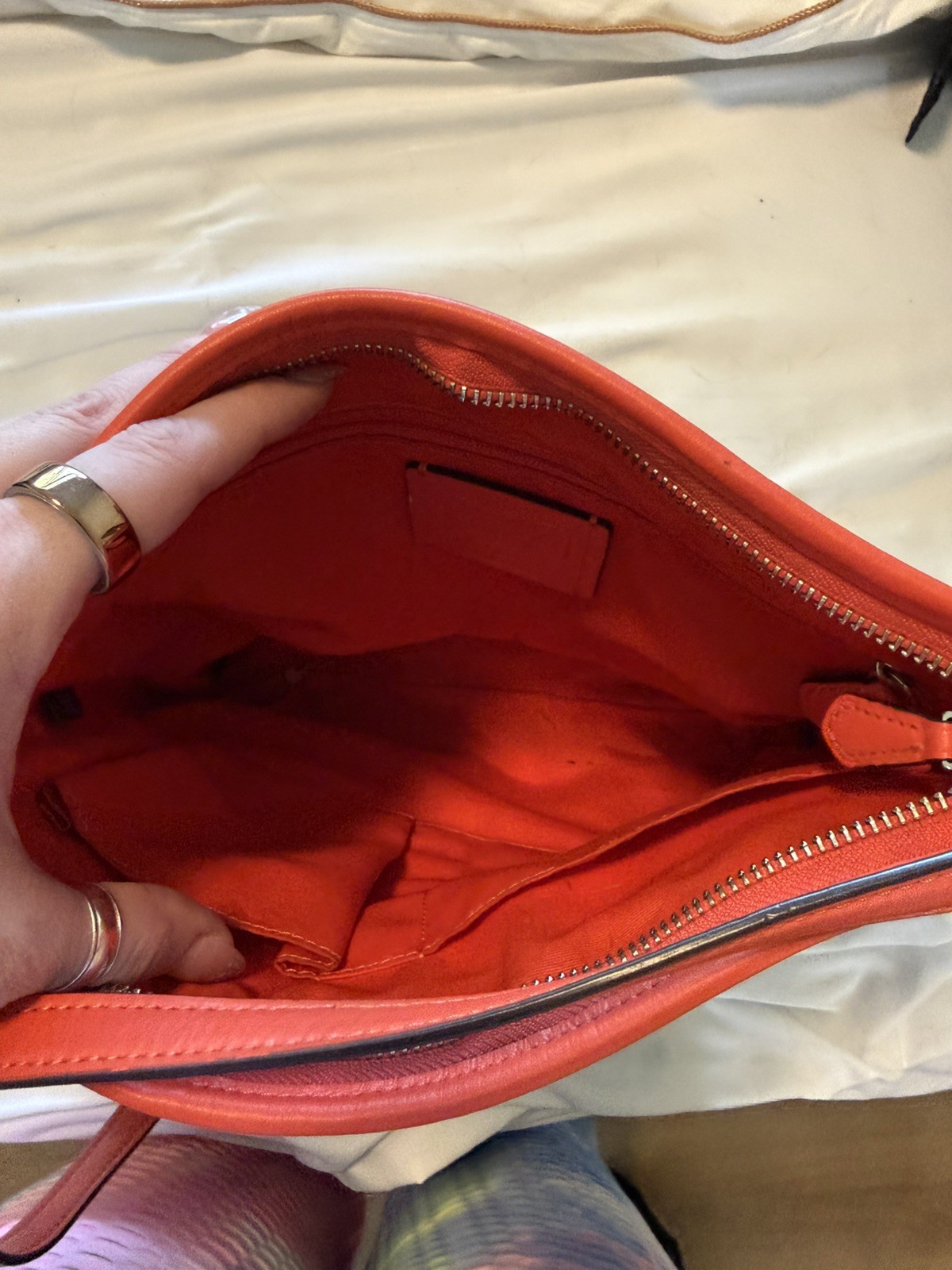 Coach Signature File Crossbody Shoulder Bag Khaki & Bright Orange Purse