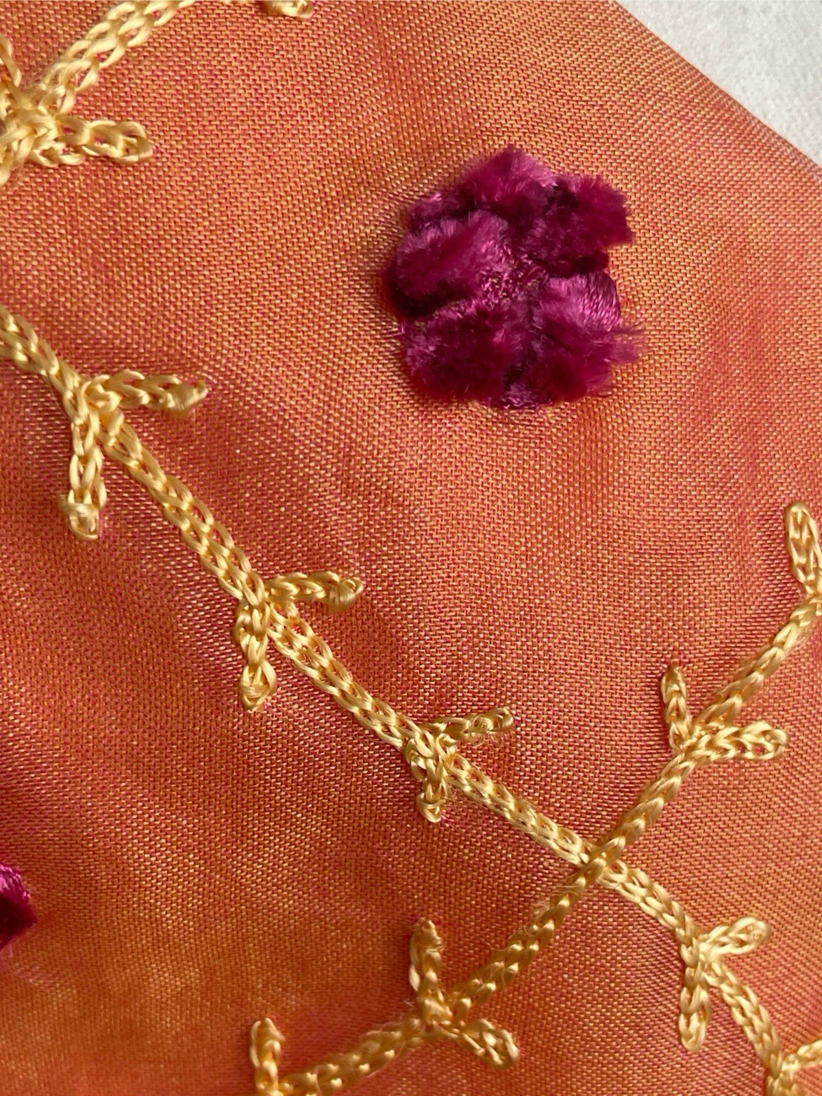 Vintage Y2K Sara Campbell Orange silk embroidered 3D floral midi dress bow 6