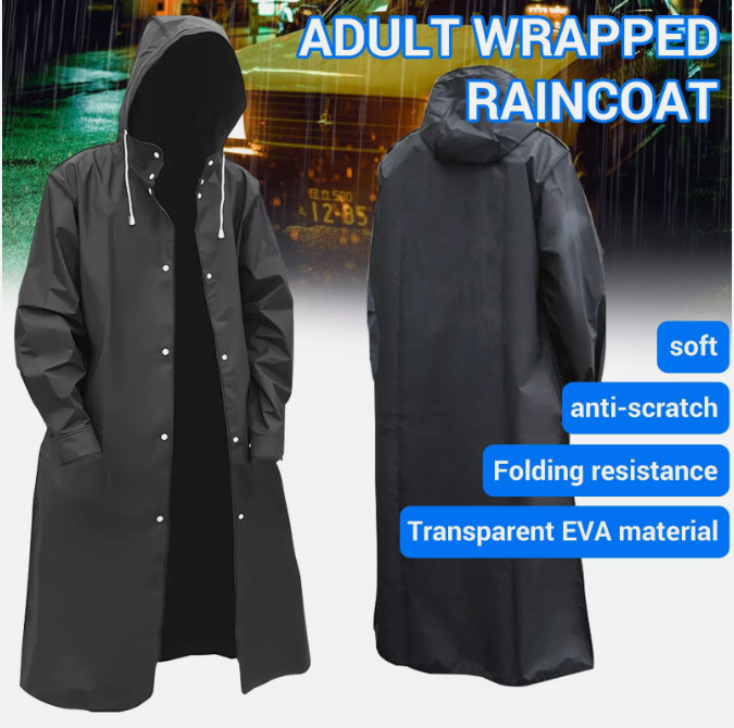 Men/Women Black Waterproof Raincoat Rain Coat Trench Poncho Rainwear Jacket