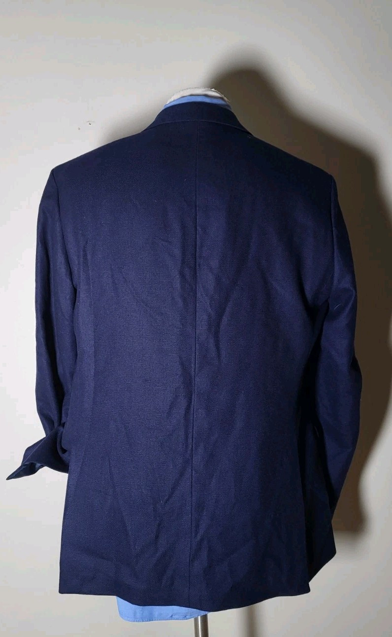 44L Slim Ralph Lauren Blue Black Navy Loose-weave Wool Blazer sport Sport Coat