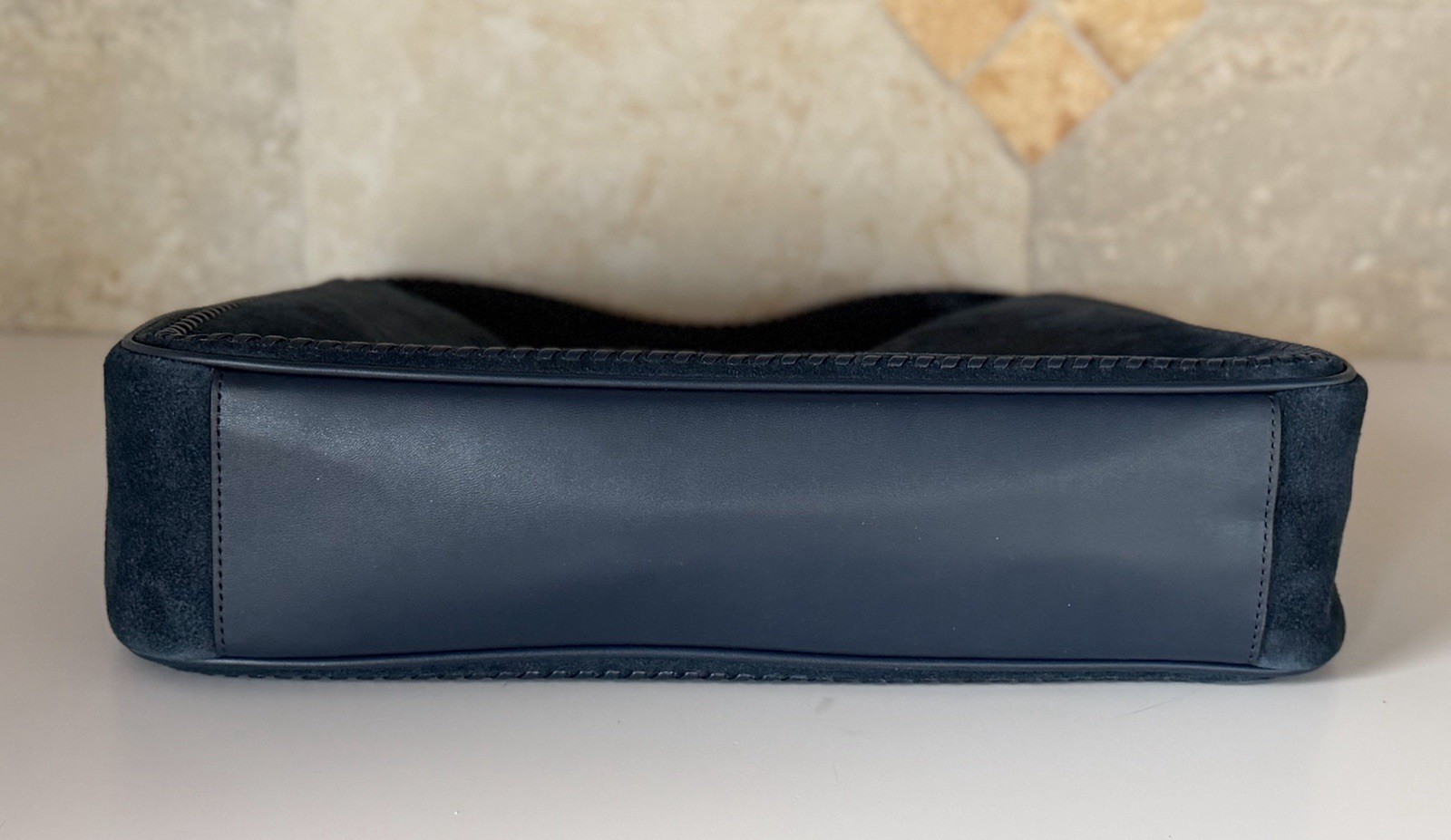 Michael Kors Nayla Medium Suede Leather Hobo Shoulder Bag Navy/Silver