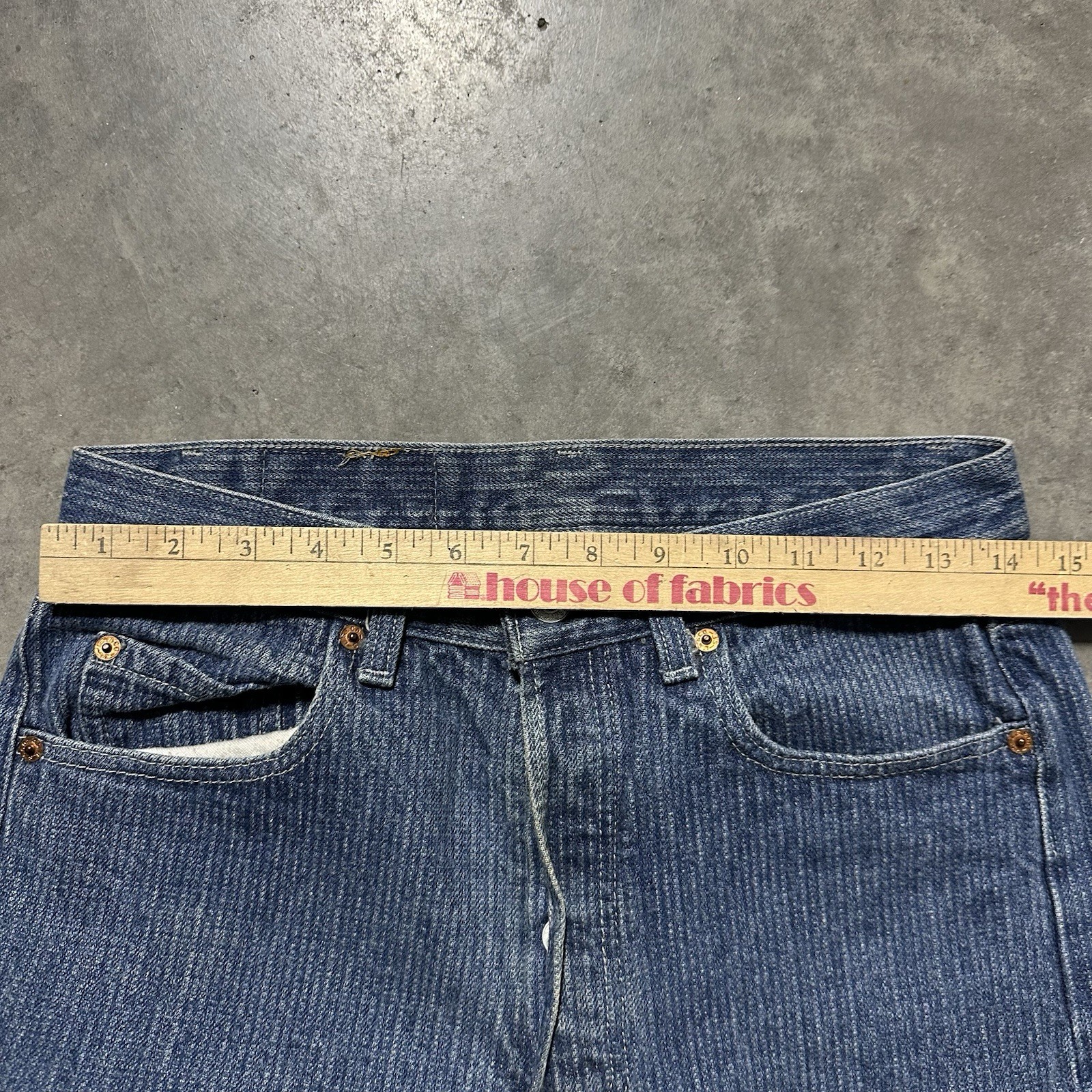 Vintage 80’s Levi’s 501 29×35 Wabash Pinstripe Blue Jeans Button Fly Made USA
