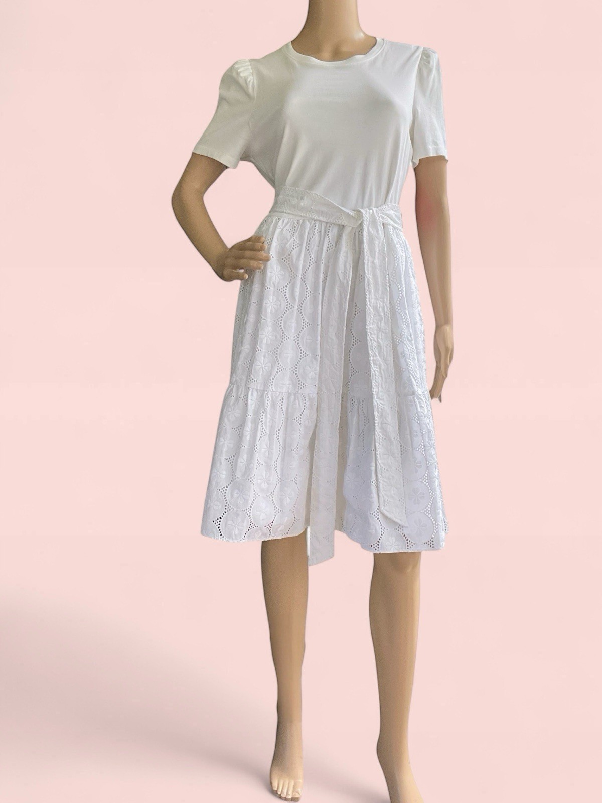 Kate Spade New York Mixed Media Knit Dress Fresh White Eyelet Medium NWT $248