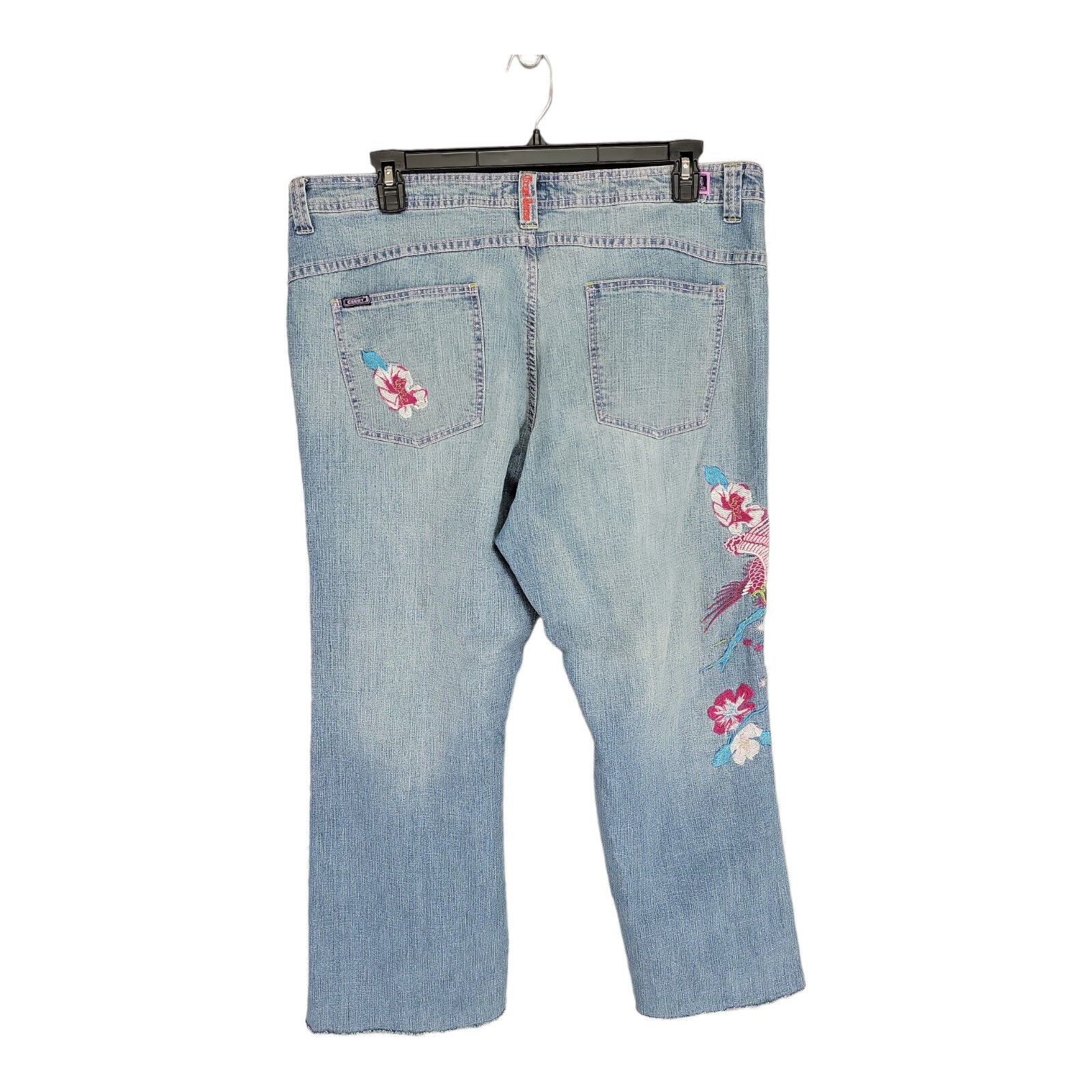 Crest Womens Jeans Wide leg Embroidered Ragged Hem Light Wash 21/22 41×30
