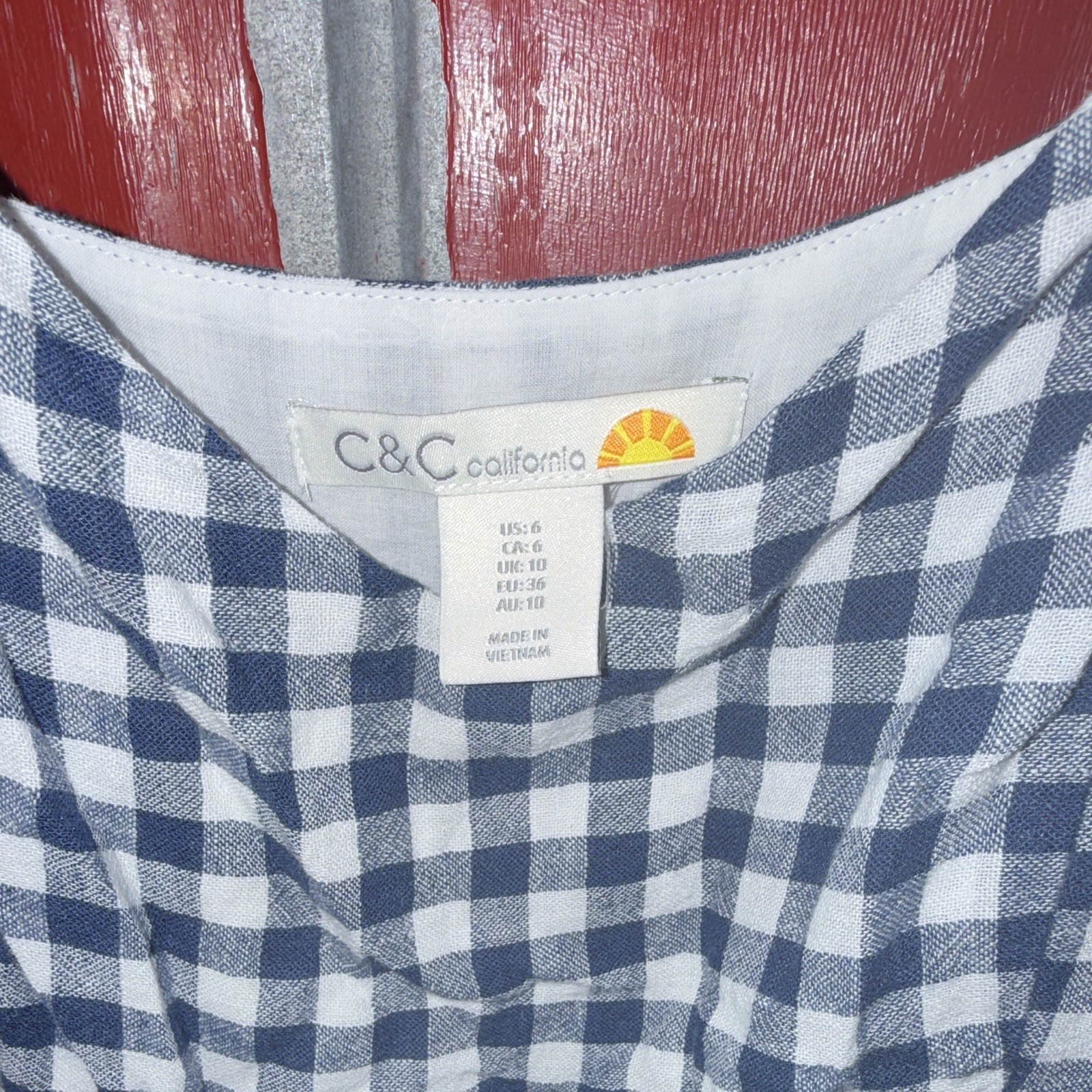 C&C California Blue/White Gingham Midi Sundress 6 Regular Spaghetti Strap