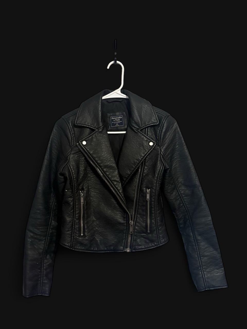 Abercrombie & Fitch Vegan Leather Biker Jacket Black XS Women Zipper Collared