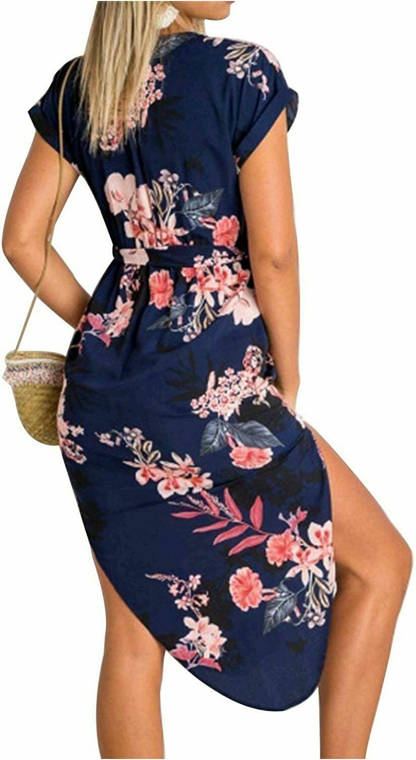 Women’s Casual Floral/Geometric Pattern Short Sleeve Spring-Summer Dress w/ Belt