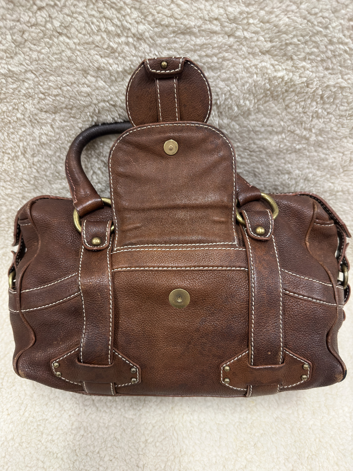 Celine Brown Leather Handbag Handle Purse Satchel Horse Buggy Logo Dust Bag Tags