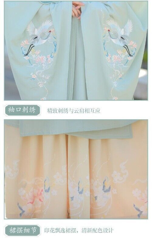 Chinese Style Ming Dynasty Cloud Shoulder Stand Collar Long Shirt Pleated Dress