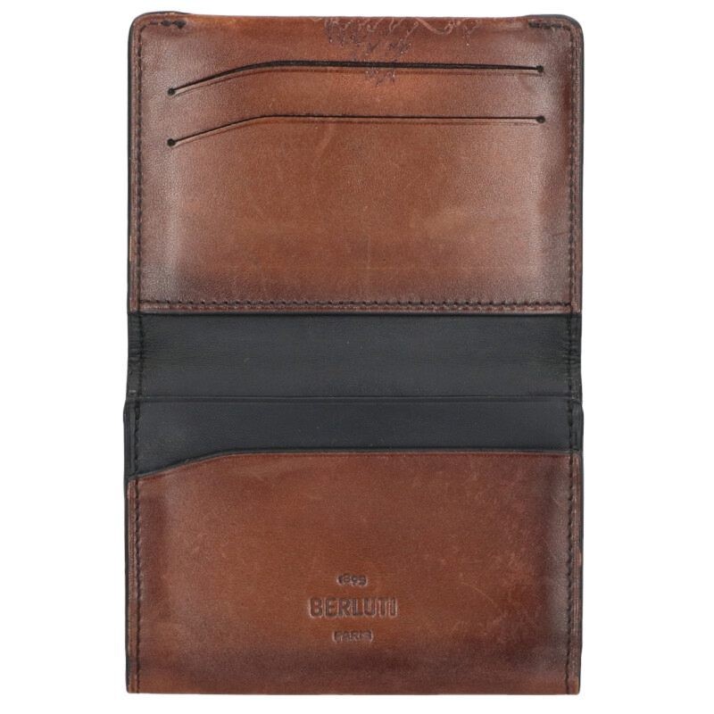 Berluti Calligraphy Leather Card Case Brown 11cm x 8.3cm