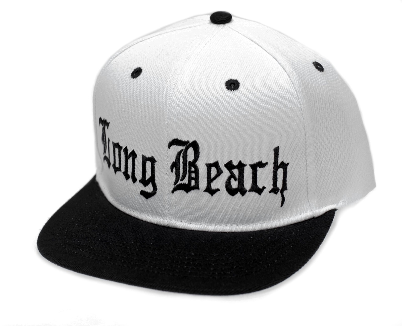Long Beach Script White with Black Brim Hat Cap LBC West Coast Rap Hip Hop NWA