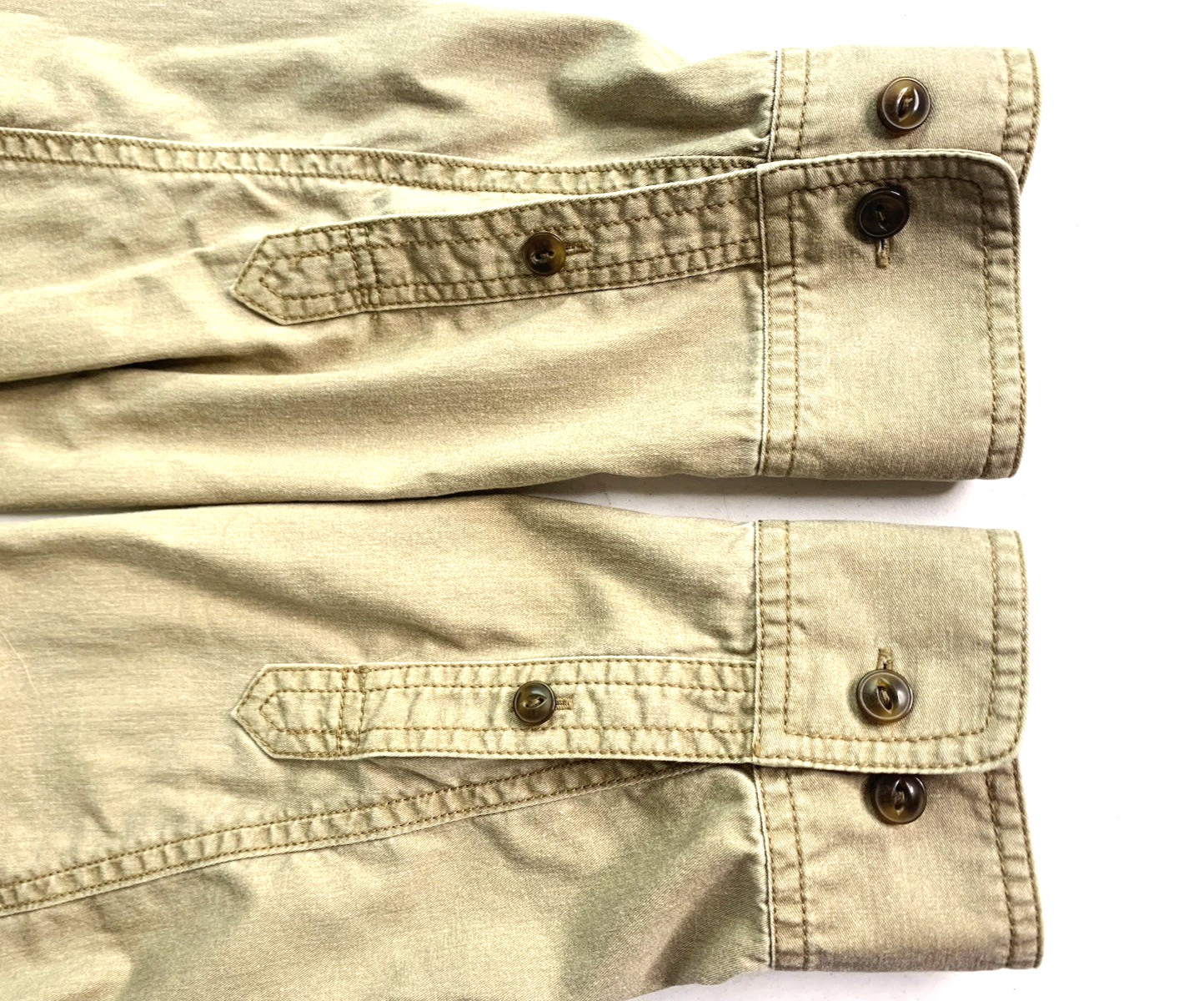 LL Bean Signature Men L Khaki Shirt Work Hunt Quilted Shoulder Slim Fit Safari