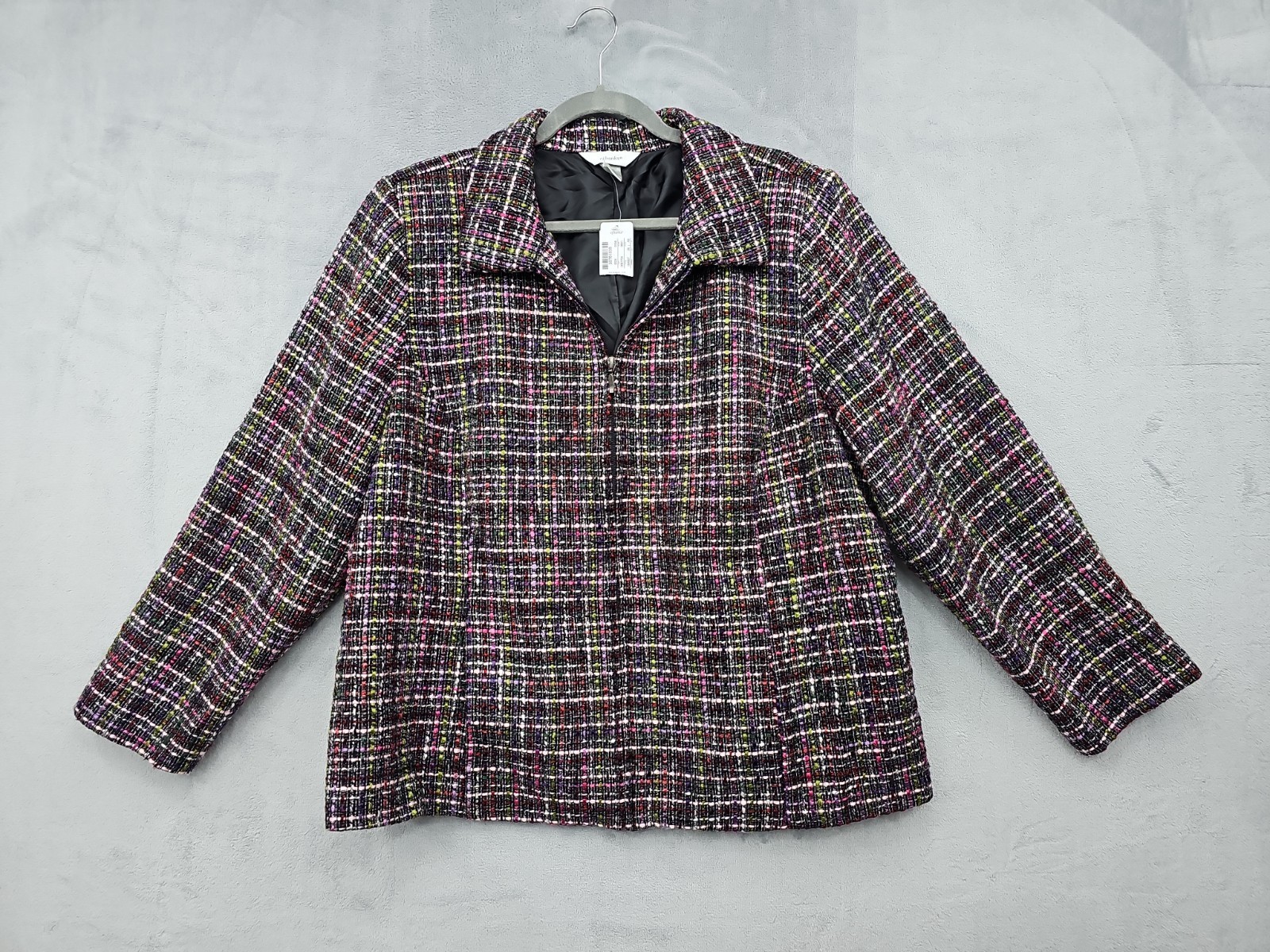 CJ Banks Blazer Jacket Womens 2X Tweed Multicolor Knit Zip Up Pockets Collared