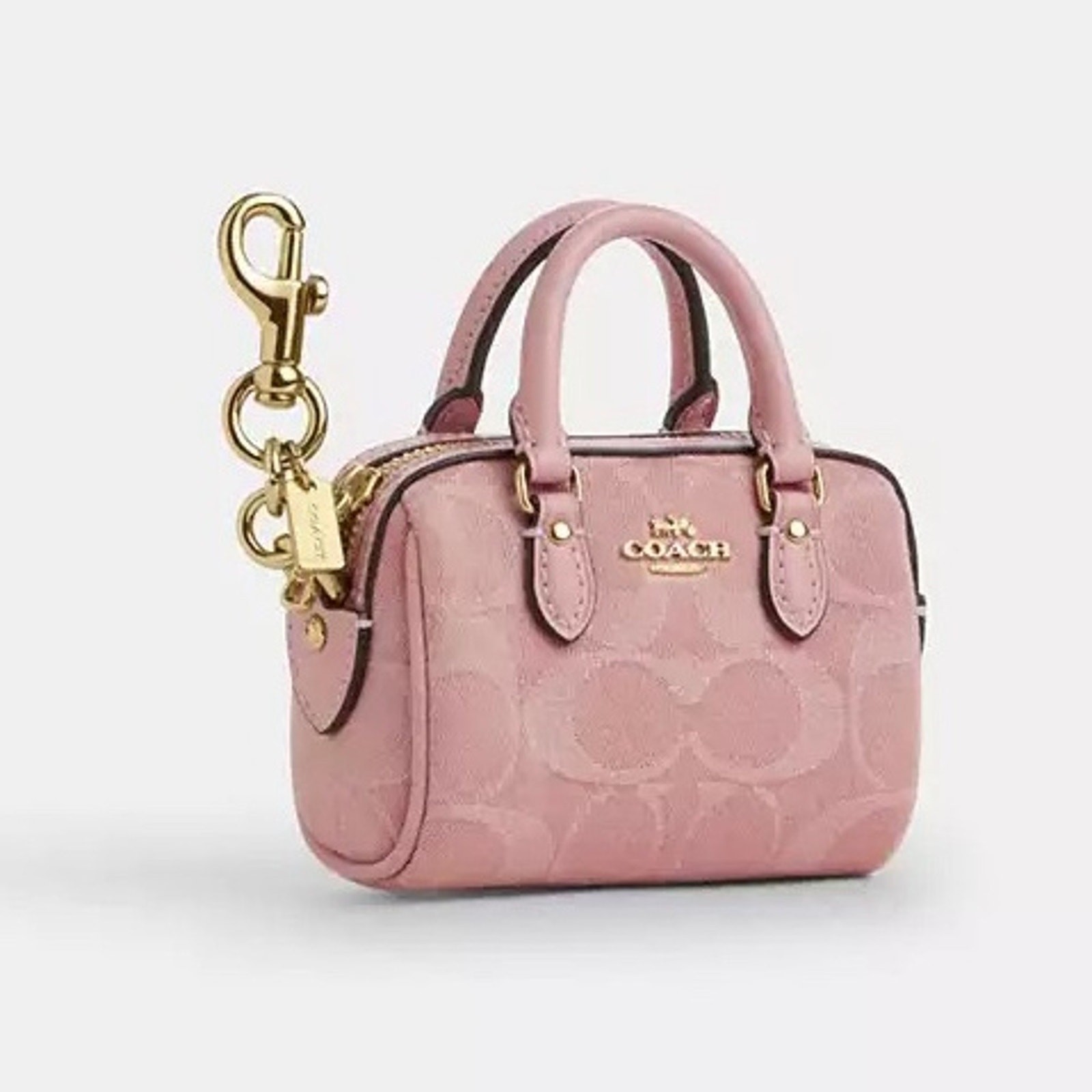 Coach Mini Rowan Bag Charm In Signature Denim CEU38 denim/Gold/Light Pink