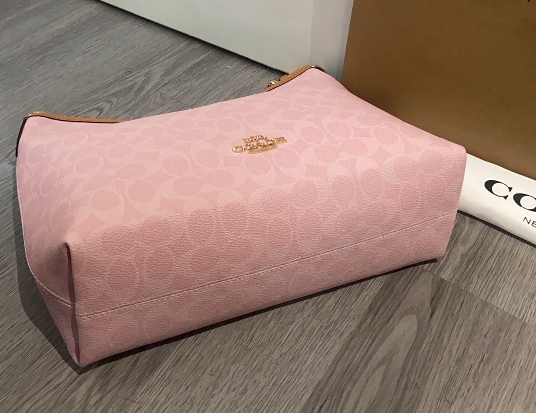 COACH CEL12 Laurel Shoulder Bag In Signature Canvas With Charms Powder Pink
