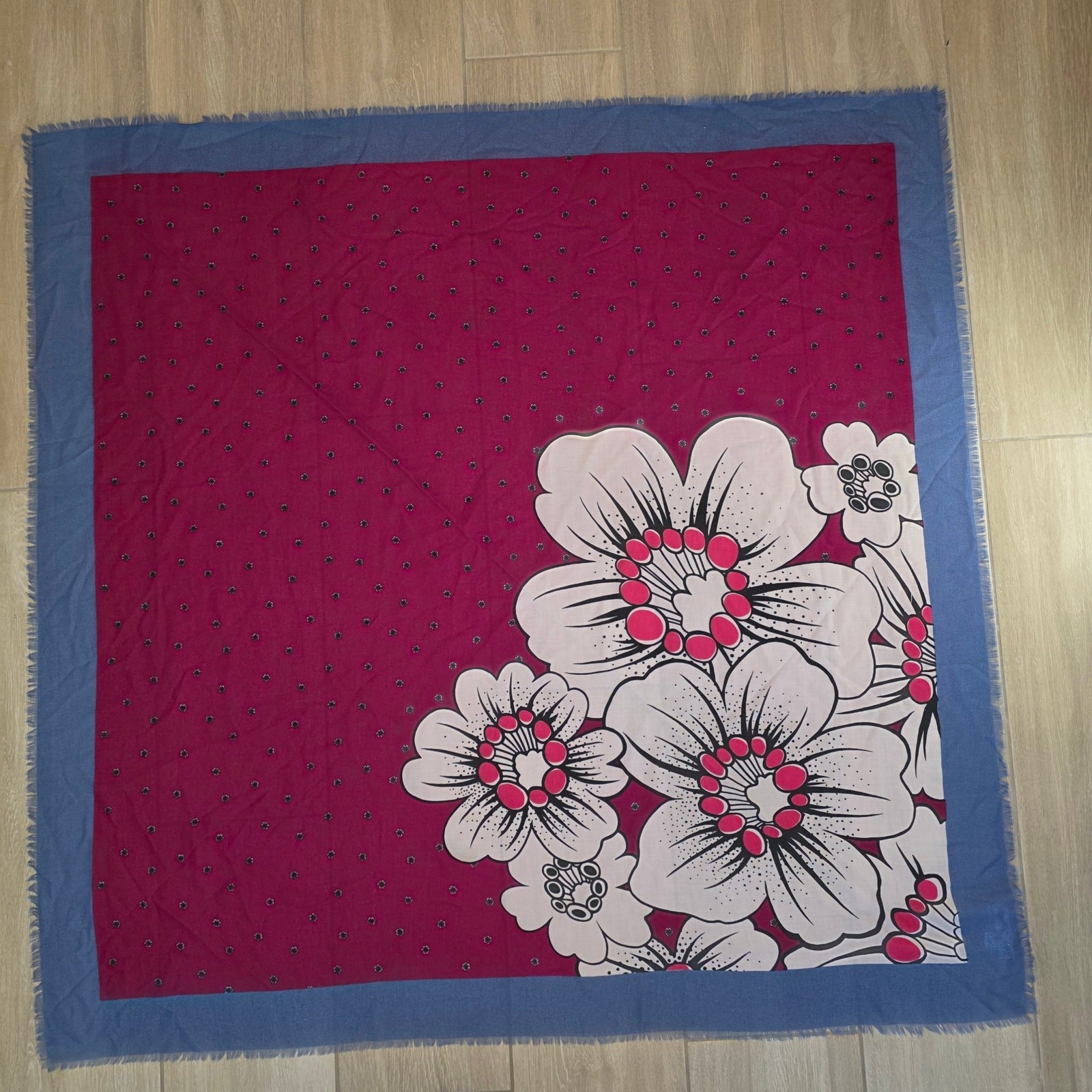 NWT LOFT Floral Fringe Scarf Shawl Wrap Pink Blue White Lightweight Boho Chic