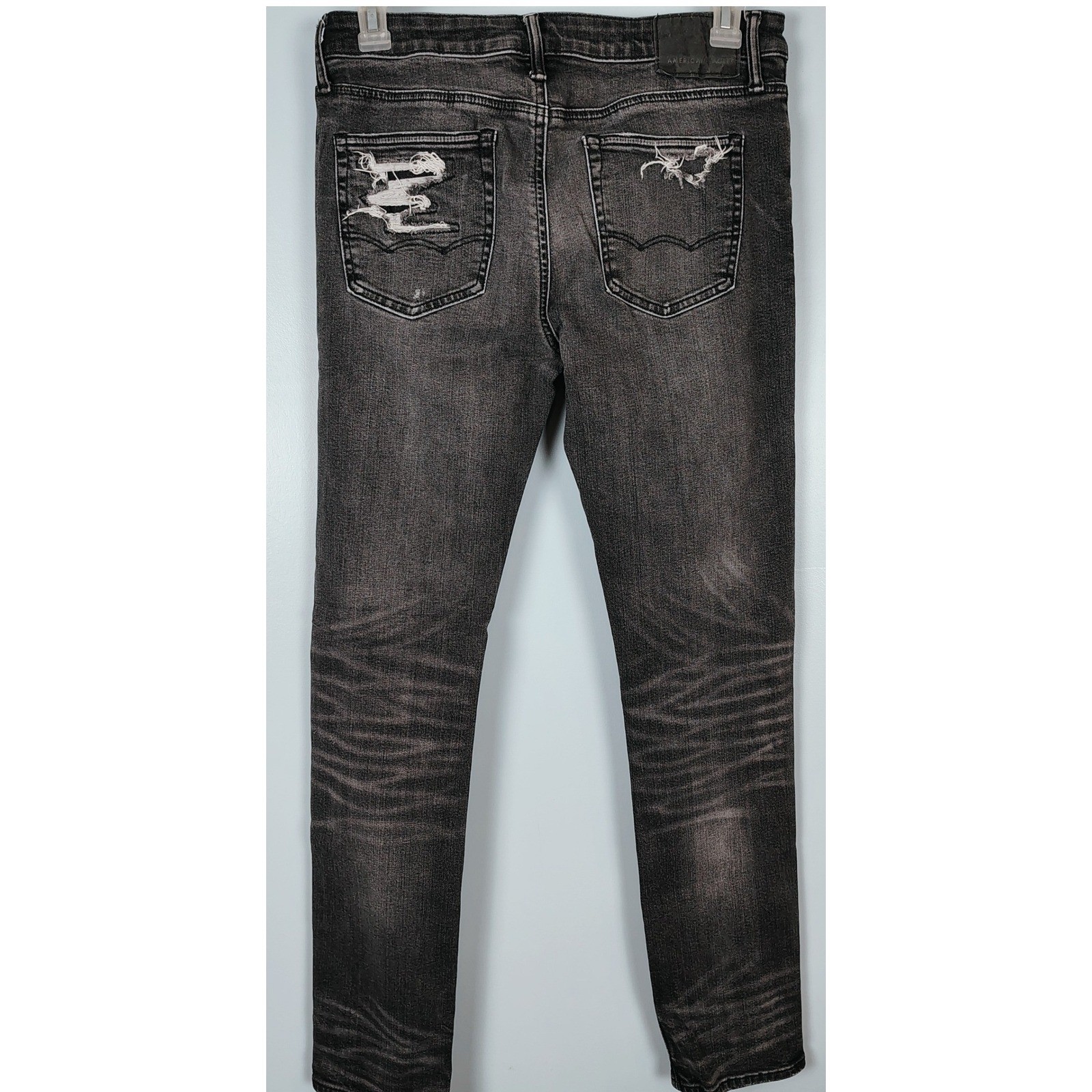 American Eagle Airflex+ Skinny Distressed Black Jeans Mens 32×33 grunge rock