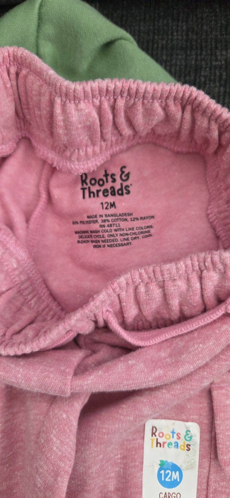 Roots & Threads 2pc 12M Zip Hooded Hoodie & Cargo Jogger Pants Set Green/Pink