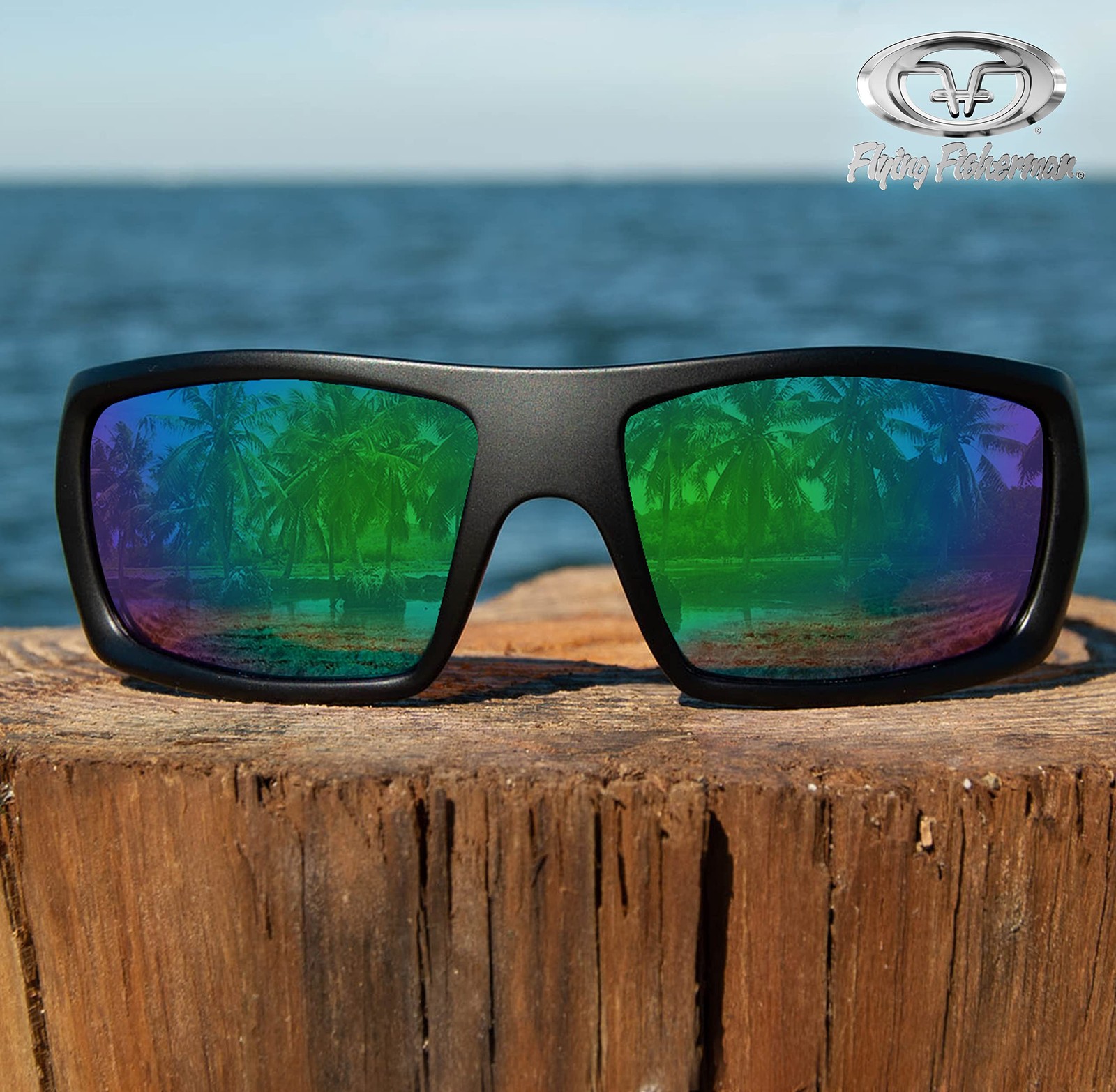 Flying Fisherman Sargasso Medium, Matte Black Frame/Amber-green Mirror Lens