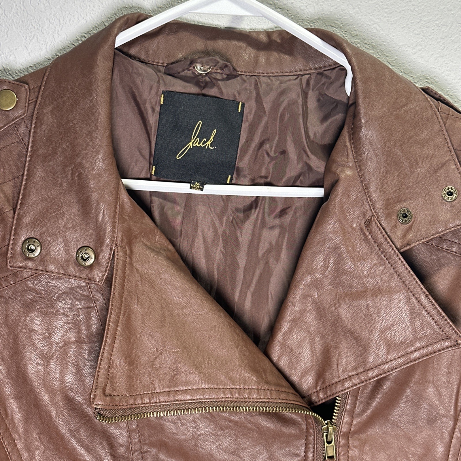 Jack Faux Leather Jacket Women’s Medium Full Zip Biker Brown Moto
