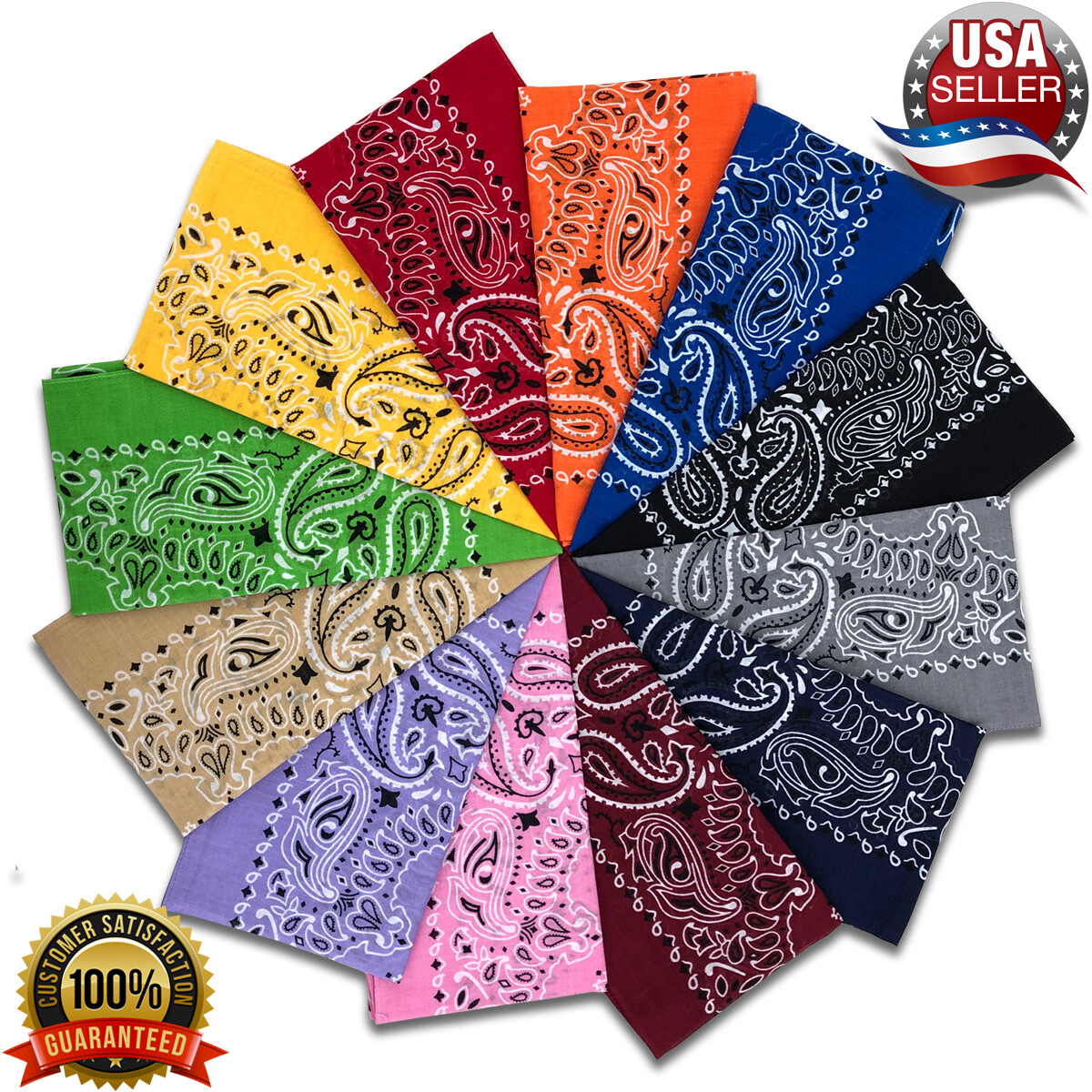 3-12 Pcs Bandana Paisley Print 100% Cotton Scarf Handkerchief 22 x 22 Inches