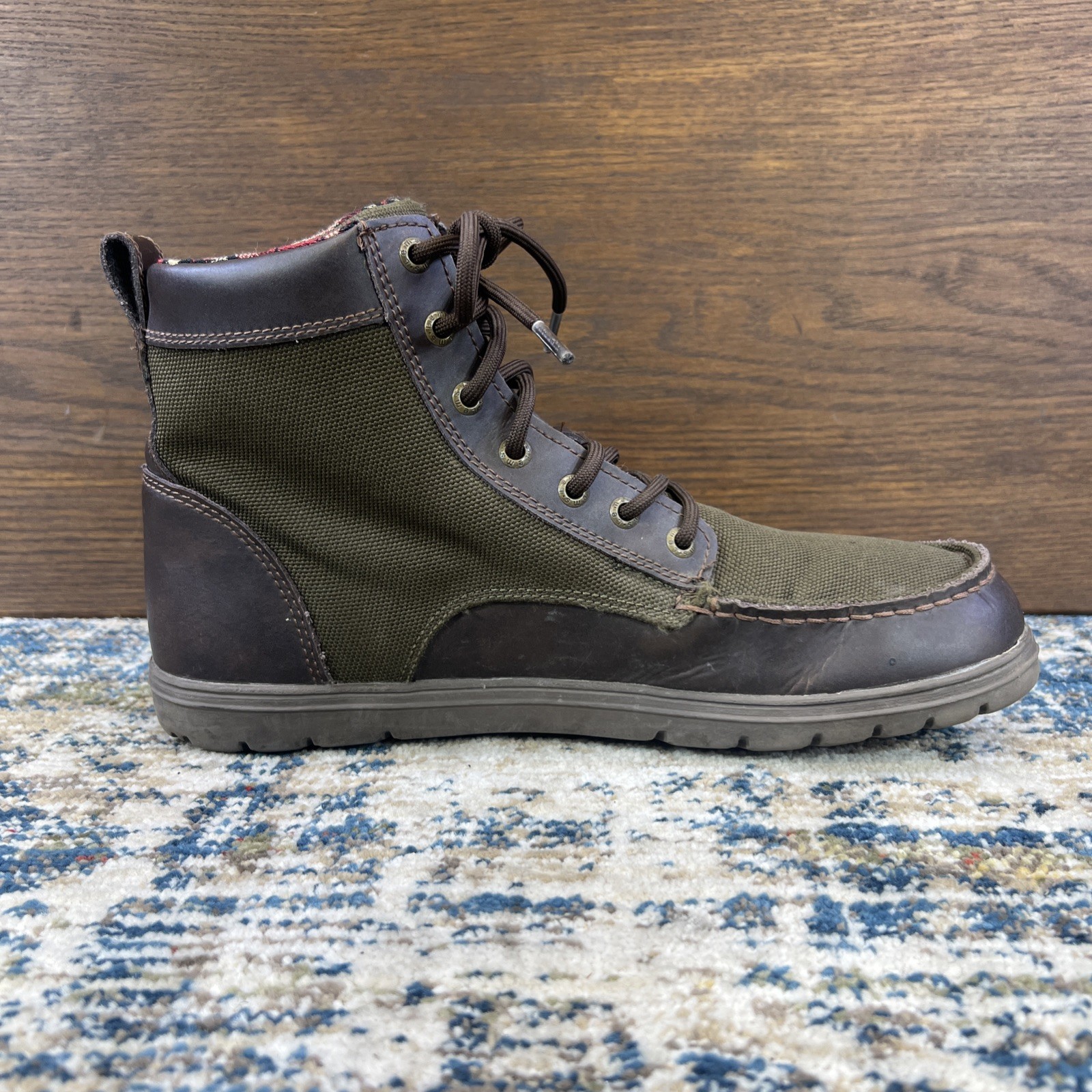 Lems Boulder Boots Timber Green Brown Leather Plaid Lined Mens Sz EU 44 US 10.5