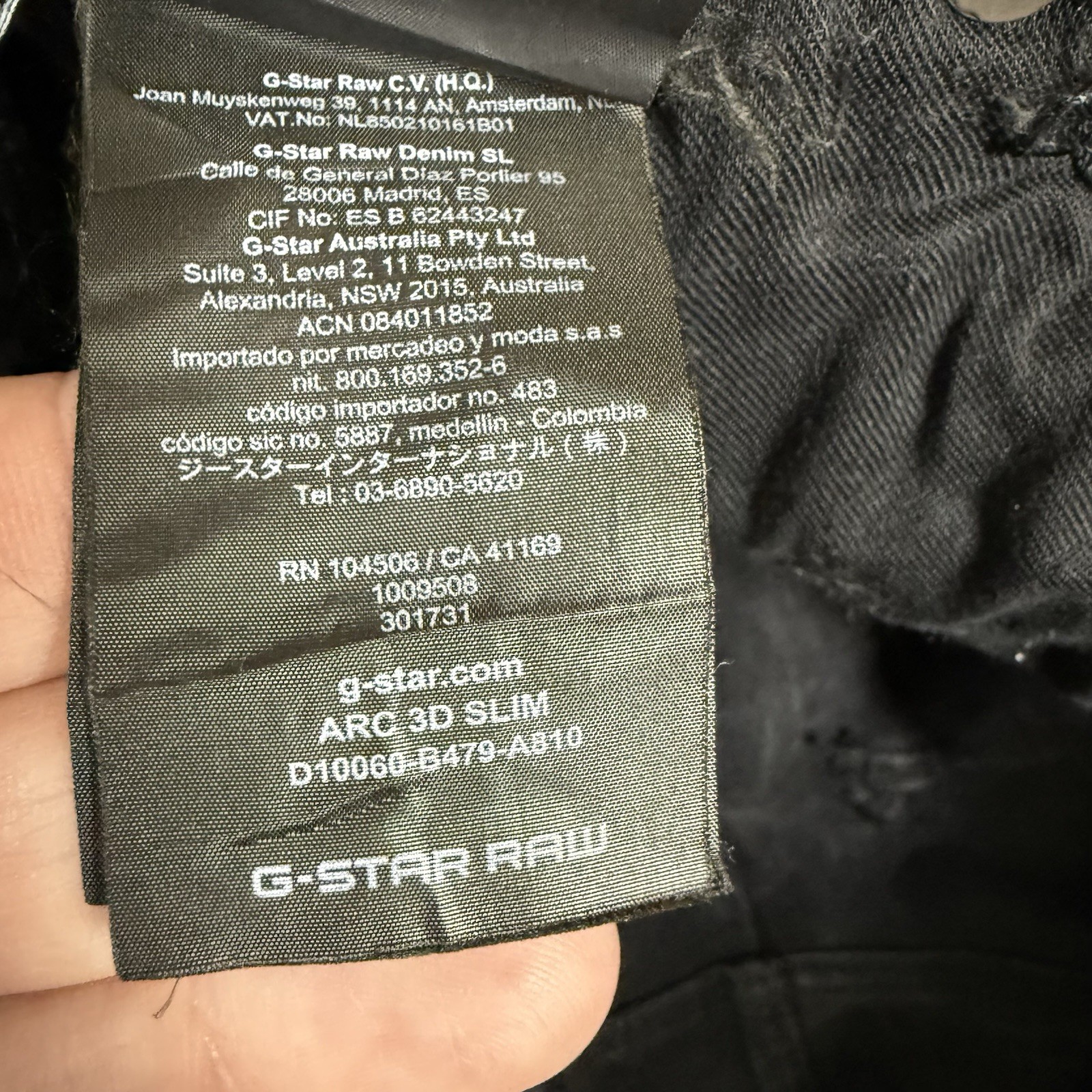G-Star Raw 3D Arc Slim Jeans Mens 38×34 Black Stretch Denim Twisted Leg Stacked