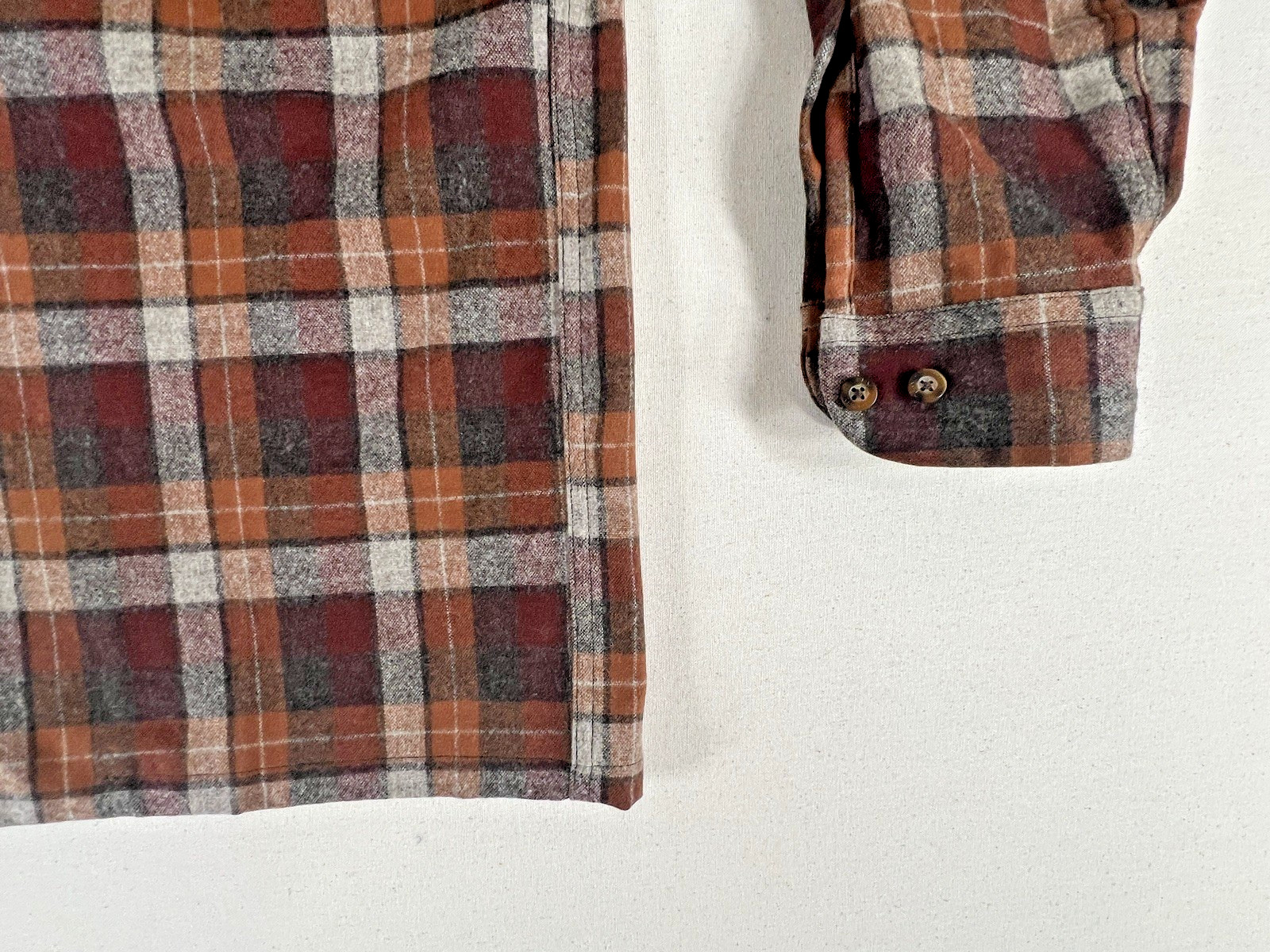 Pendleton Board Shirt Mens (L) Brown Orange Surf Plaid Virgin Wool LS Pockets