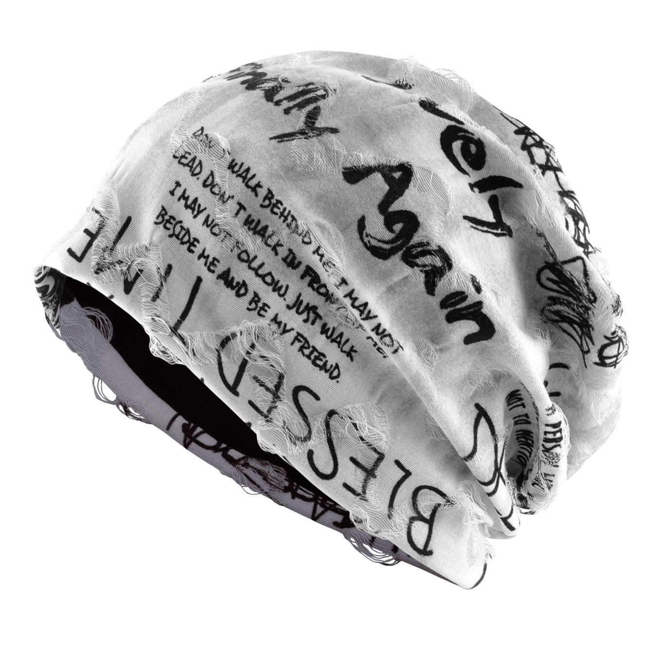 Letter Print Beanie Hats for Women Men Vintage Distressed Cracked Design ​wastel