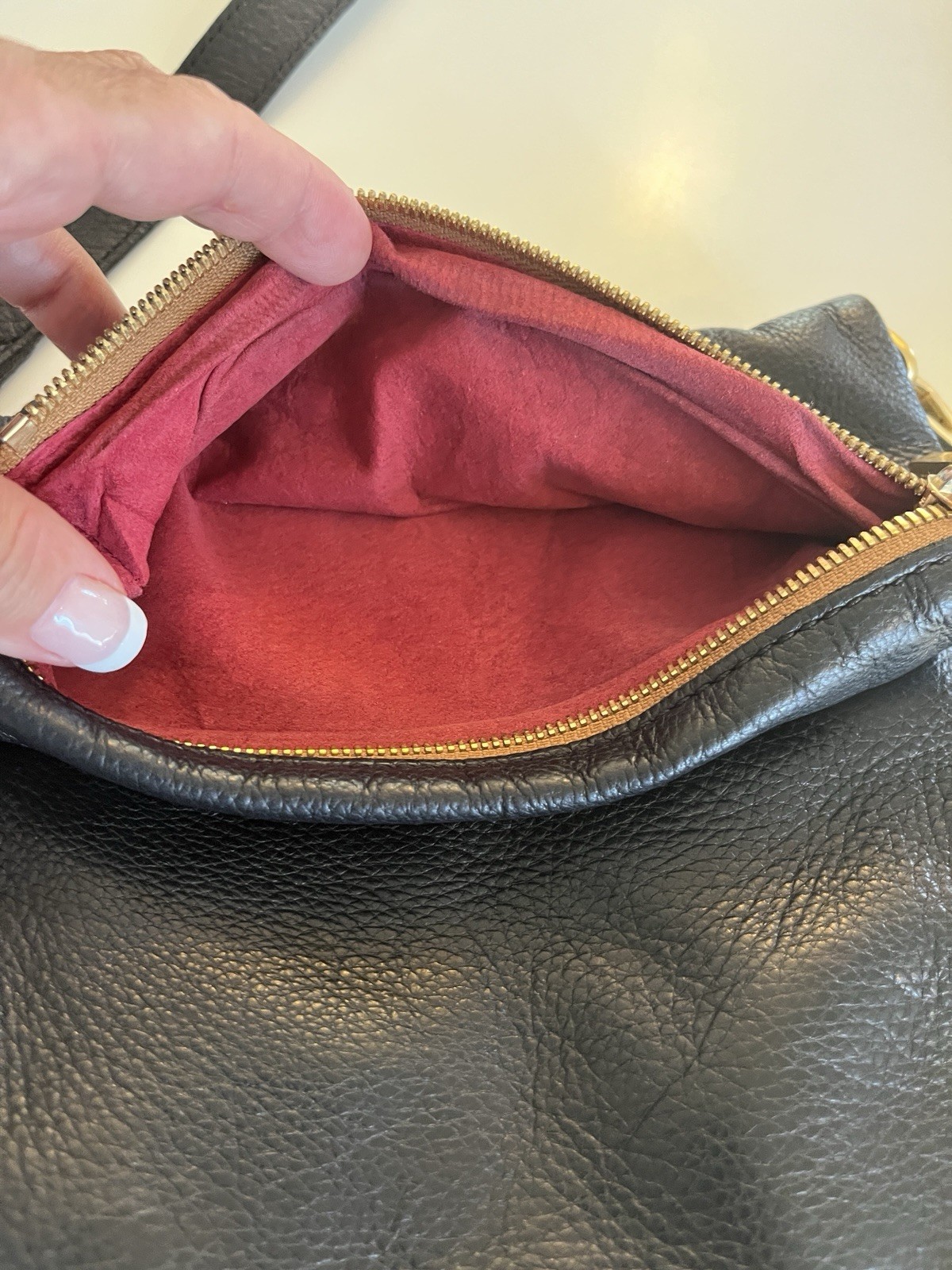 Hammitt Leather VIP ClutchCrossbody Black Leather With Red Suede Int. 10x2x8 &12