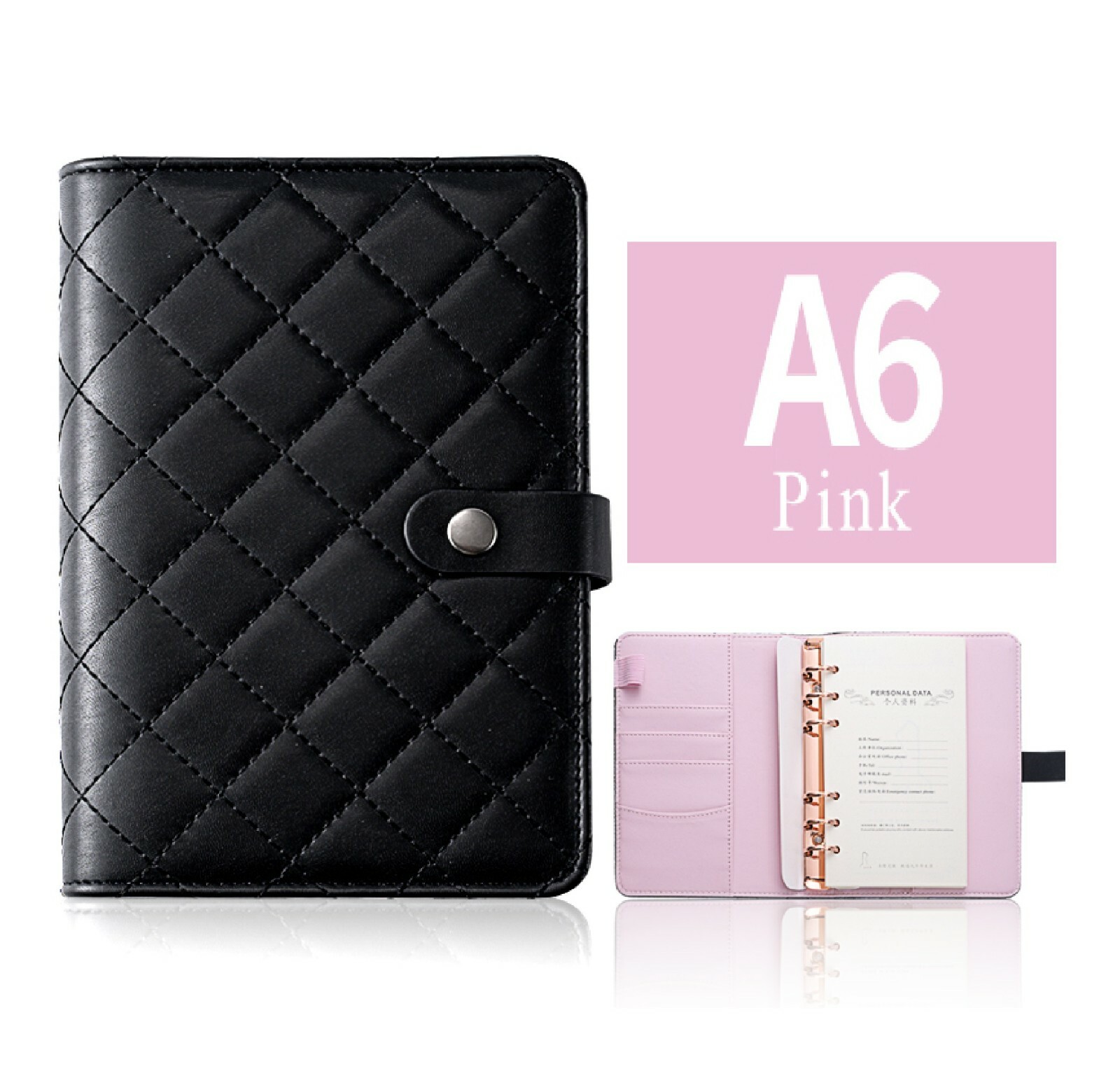 💗 Luxury Black Quilted Checkered A6 A5 Agenda Binder Planner Cash Envelope