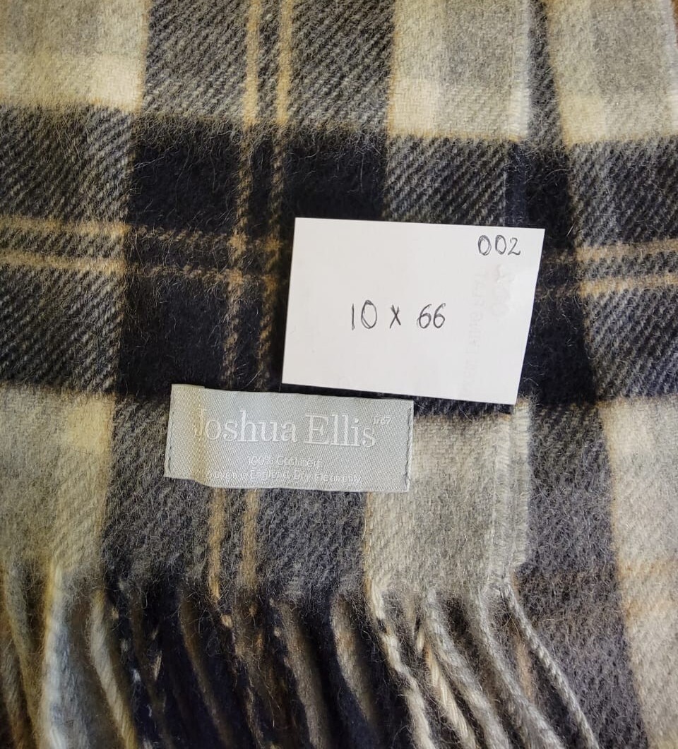 Auth Joshua Ellis Scarf 100% Cashmere Woven in England Check Pattern 10×66