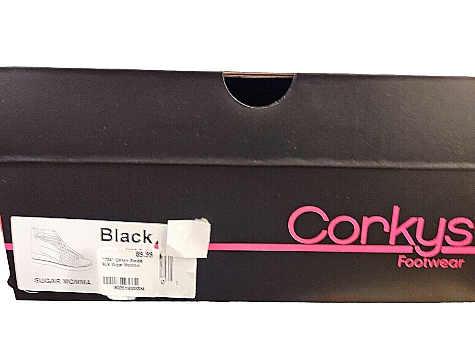Corkys Wedge Sandal Womens 8 Sugar Momma Black 41-0287-BLCK Ankle Strap New