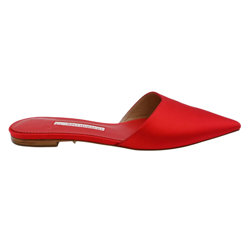 CAROLINA HERRERA | Red Satin Pointed-Toe Mule Flats Size 37